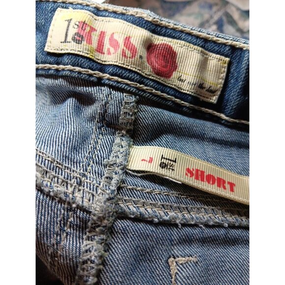 1st Kiss Shorts Womens 7 Juniors Denim Tapestry Panels Medium Wash Blue Stretch - Picture 6 of 7